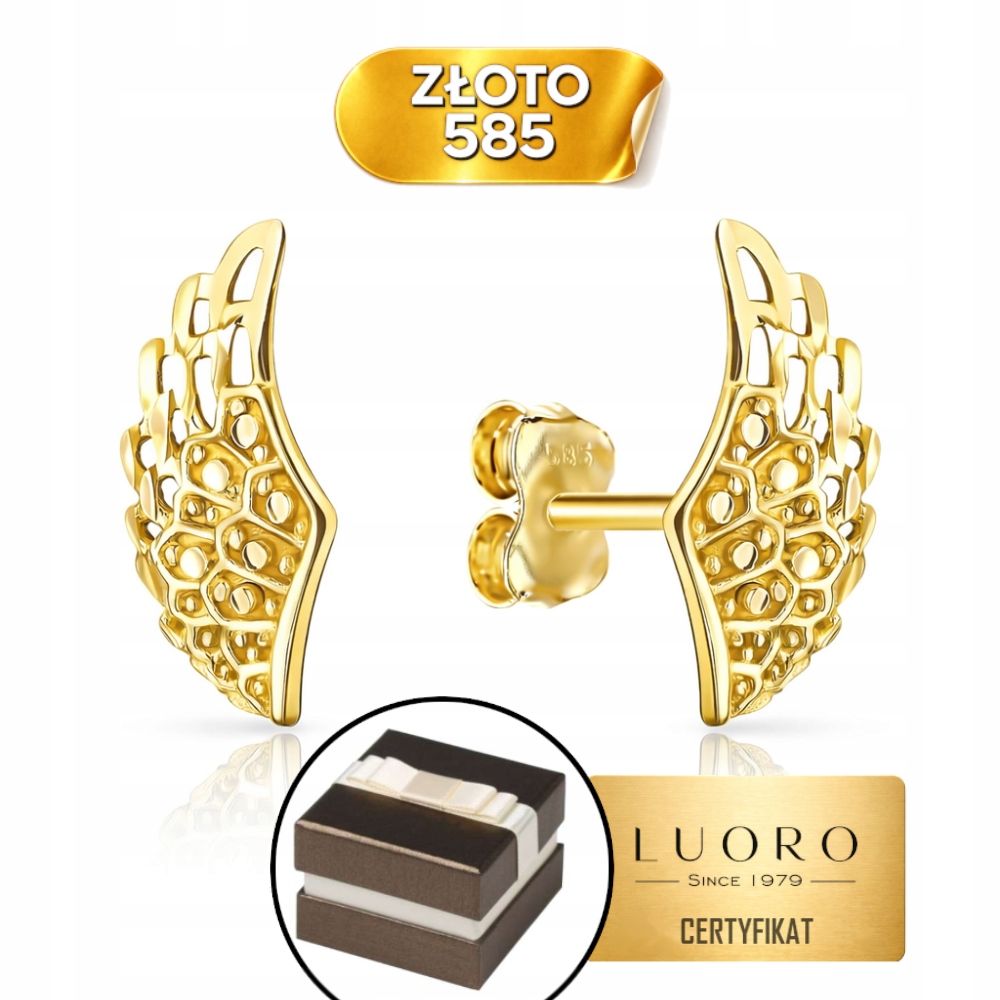 Náušnice Zlaté 585 14K Křídla Tyčinka Jemná 12,2 MM Žluté Zlato