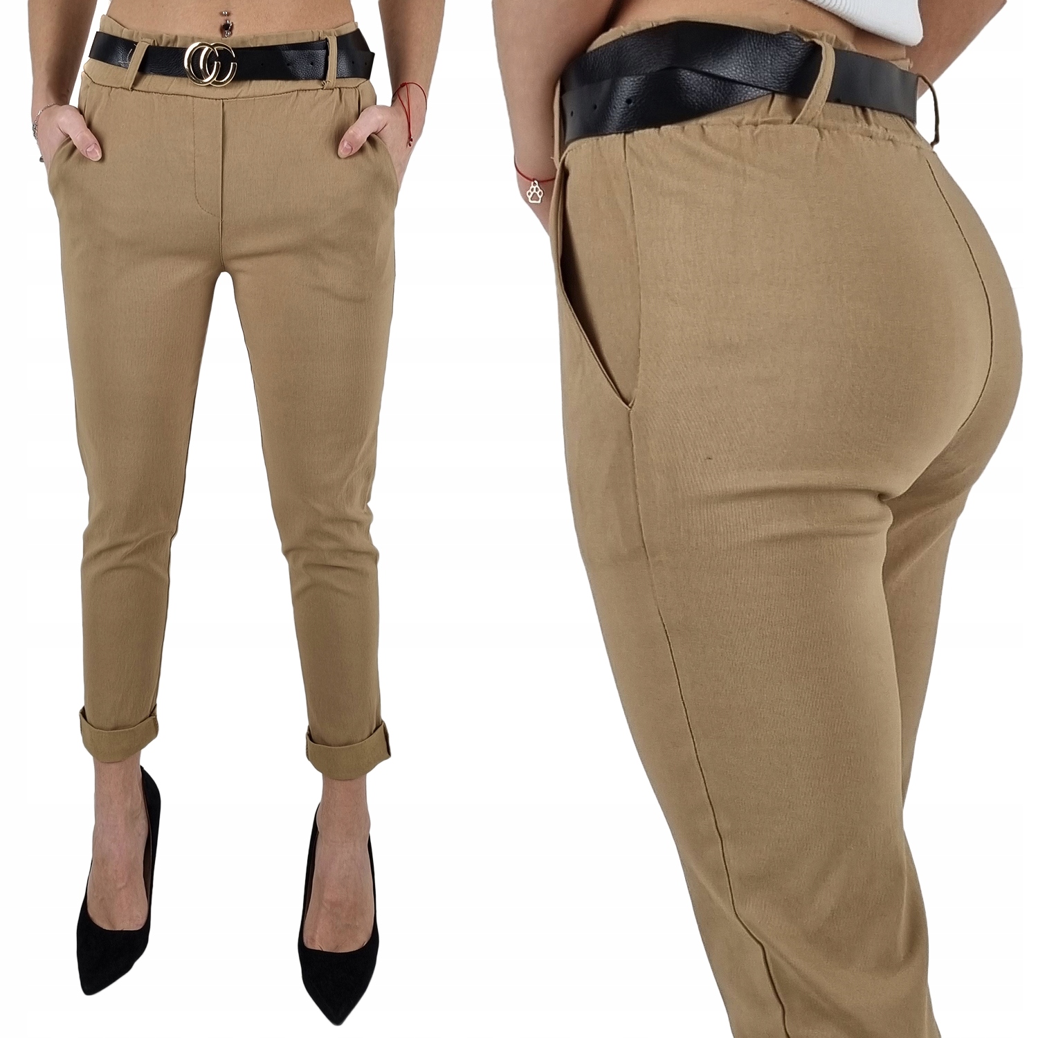 #ELASTYCZNE - SPODNIE - DAMSKIE - W GUMKĘ - PASEK#