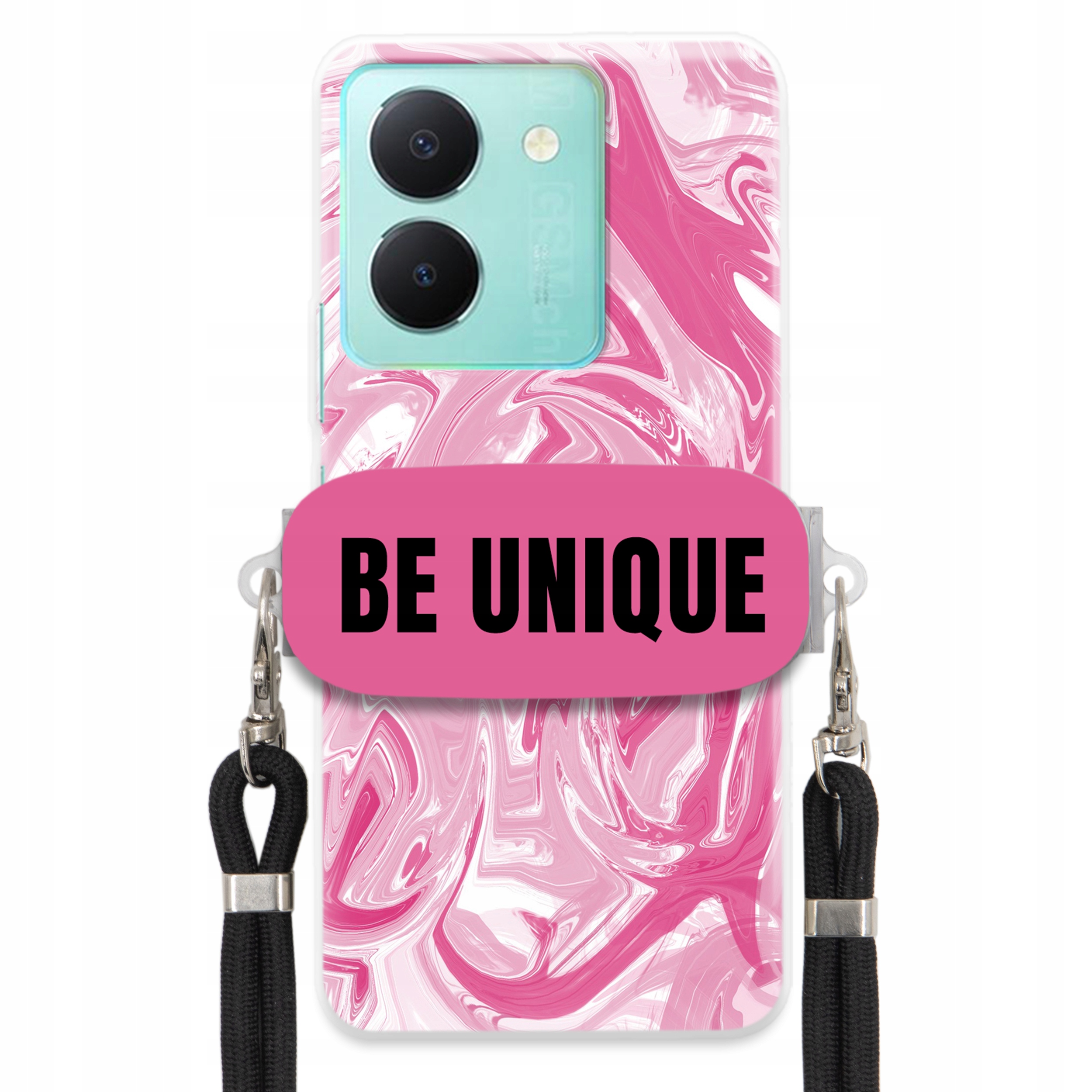 Puzdro pre Vivo Y78 Puzdro držiak šnúrka Čierna ružová Mramor Unique