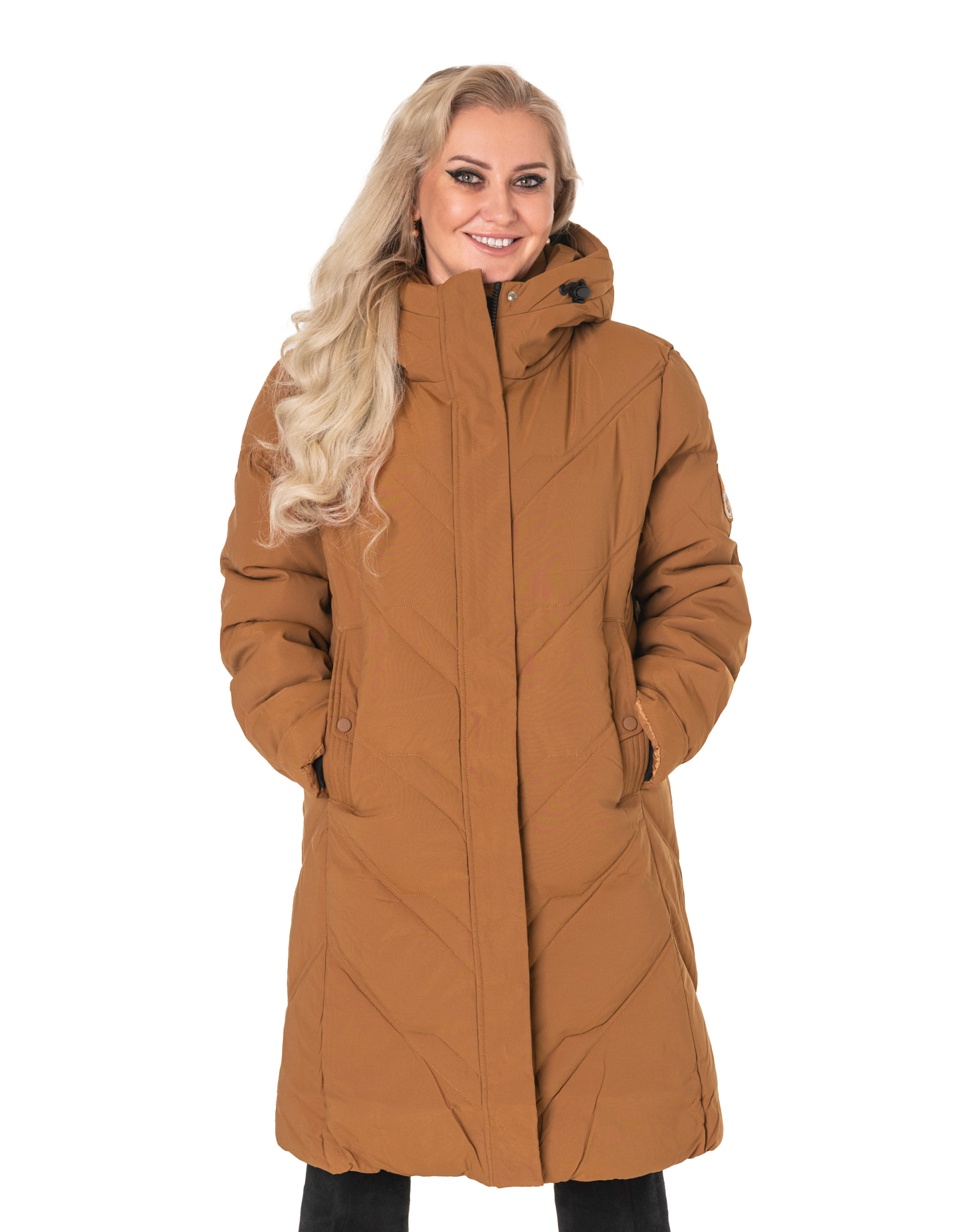 Teplý, zateplený, dlouhý dámský zimní péřový kabát 23939-1 3XL