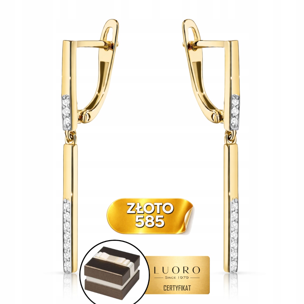 Náušnice Zlaté 585 14K Tyčinka S Zirkony Anglické Zapínání 27,7 MM