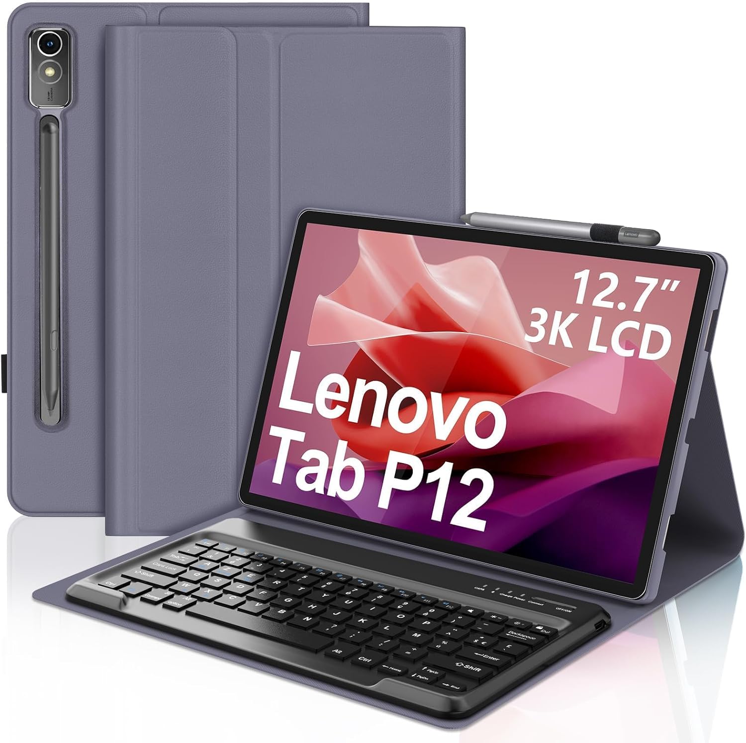 AJ240 Etui z klawiaturą Iveoppe do Lenovo Tab P12 12.7" – fioletowy