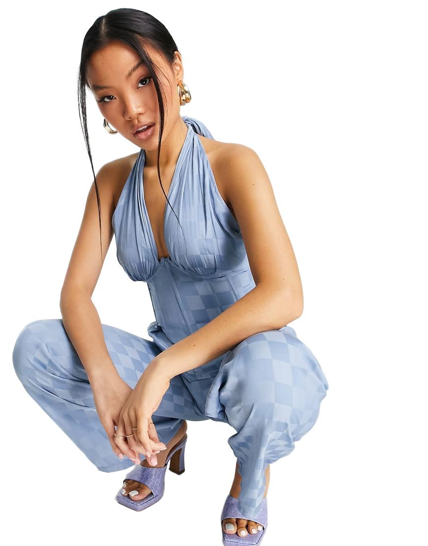 MISSGUIDED PETITE BŁĘKITNY DAMSKI TOP WIĄZANY NA SZYI GORSET XS