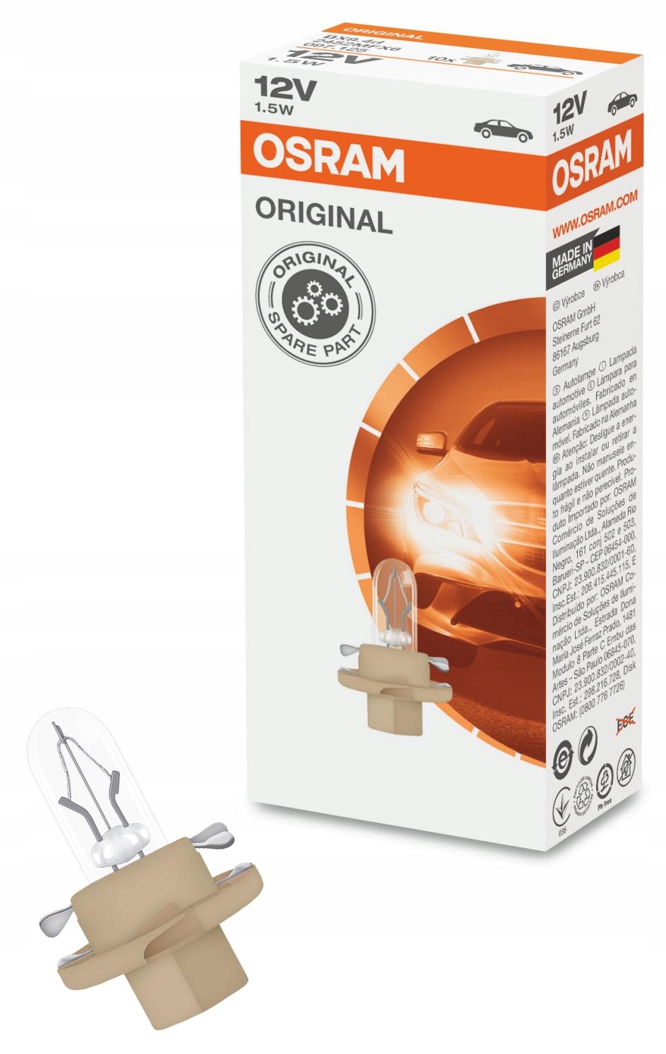 10 x Osram Original Line Żarówka BAX8,5d 12V 1,5W