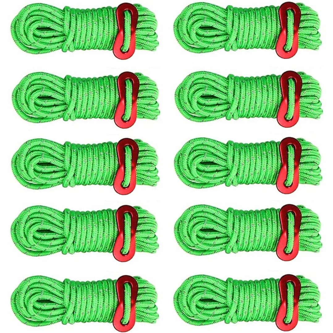 10 Sztuk Odblaskowych Sznurków Do Namiotu 4M×4MM W Kolorze Zielonym
