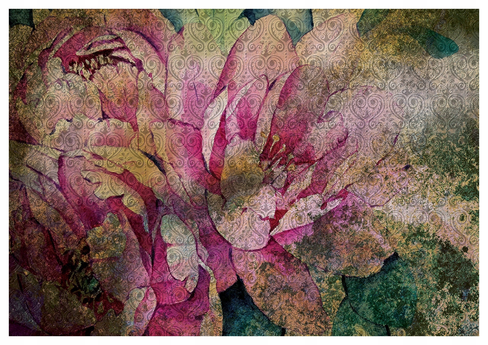 Fototapeta Pivoňky vintage retro ornament 254x184 květiny do ložnice lepidlo