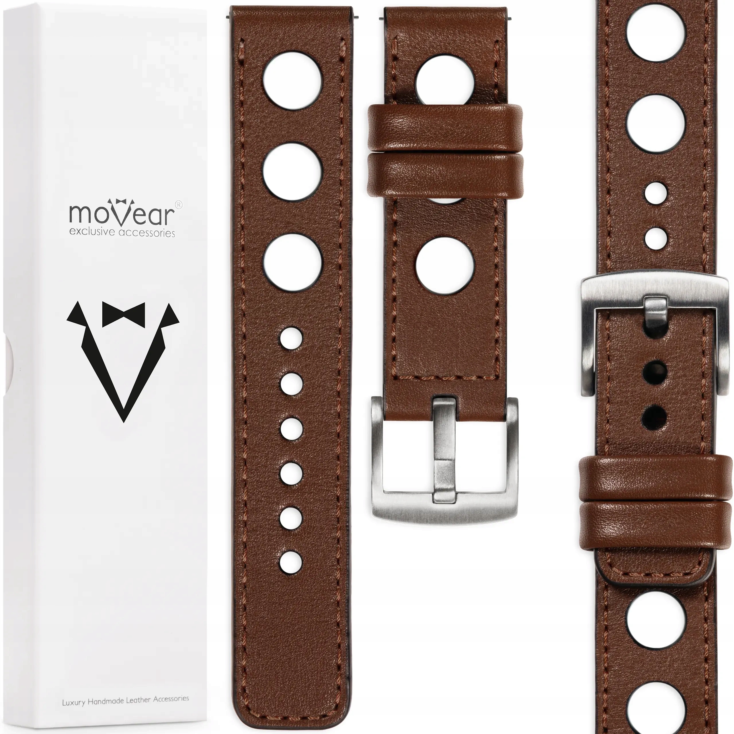 Pásek 20 mm pro prémiové hodinky, elegantní, Polský Movear, tmavě hnědý