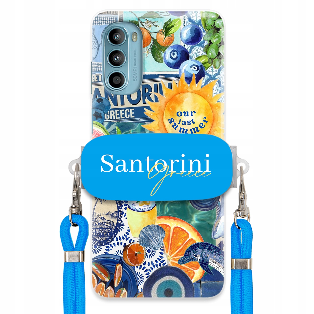 Puzdro pre Motorola G52 Modré Crossbody vodítko držiak Santorini Sea Vibes