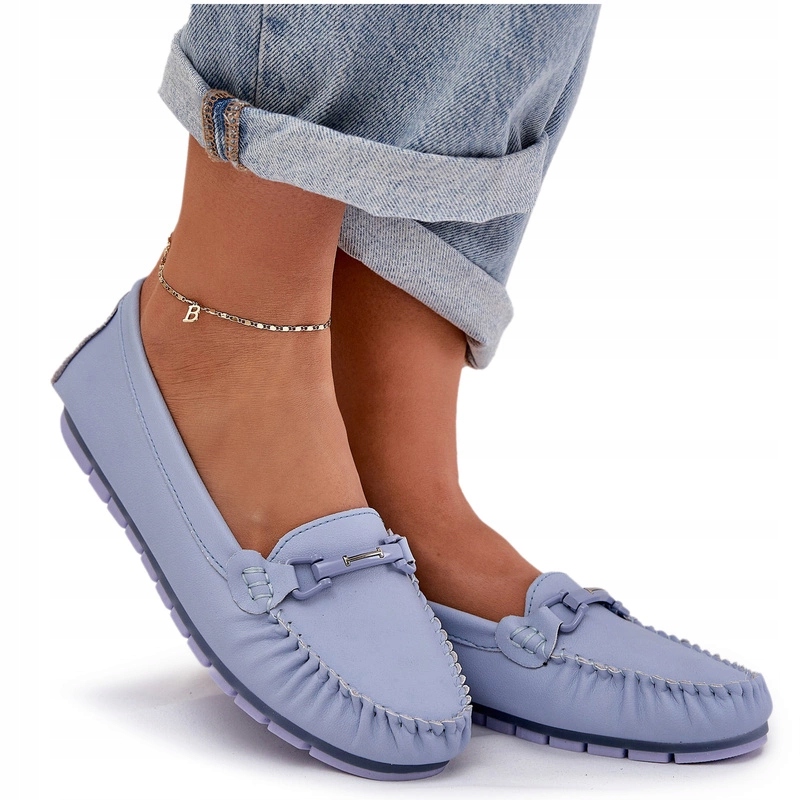 Dámské Ploché Mokasíny Z Přírodní Kůže, Ozdoba S.barski LR51-547 Nebe 36