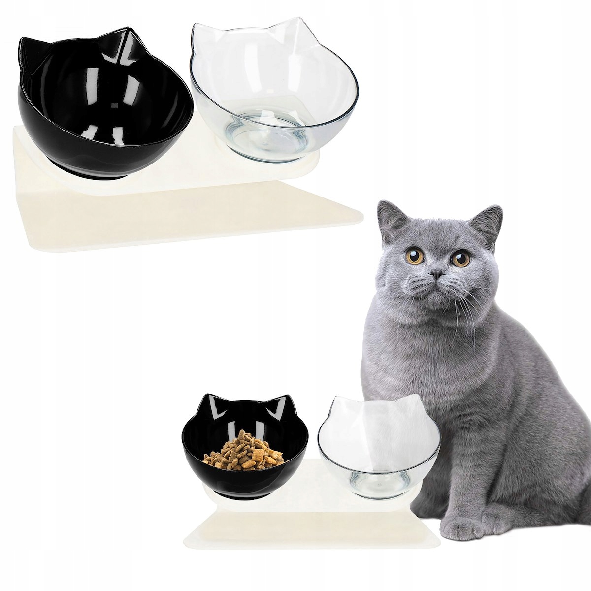 

Podwójna Miska Dla Psa Kota Z Uszami Z Podstawką