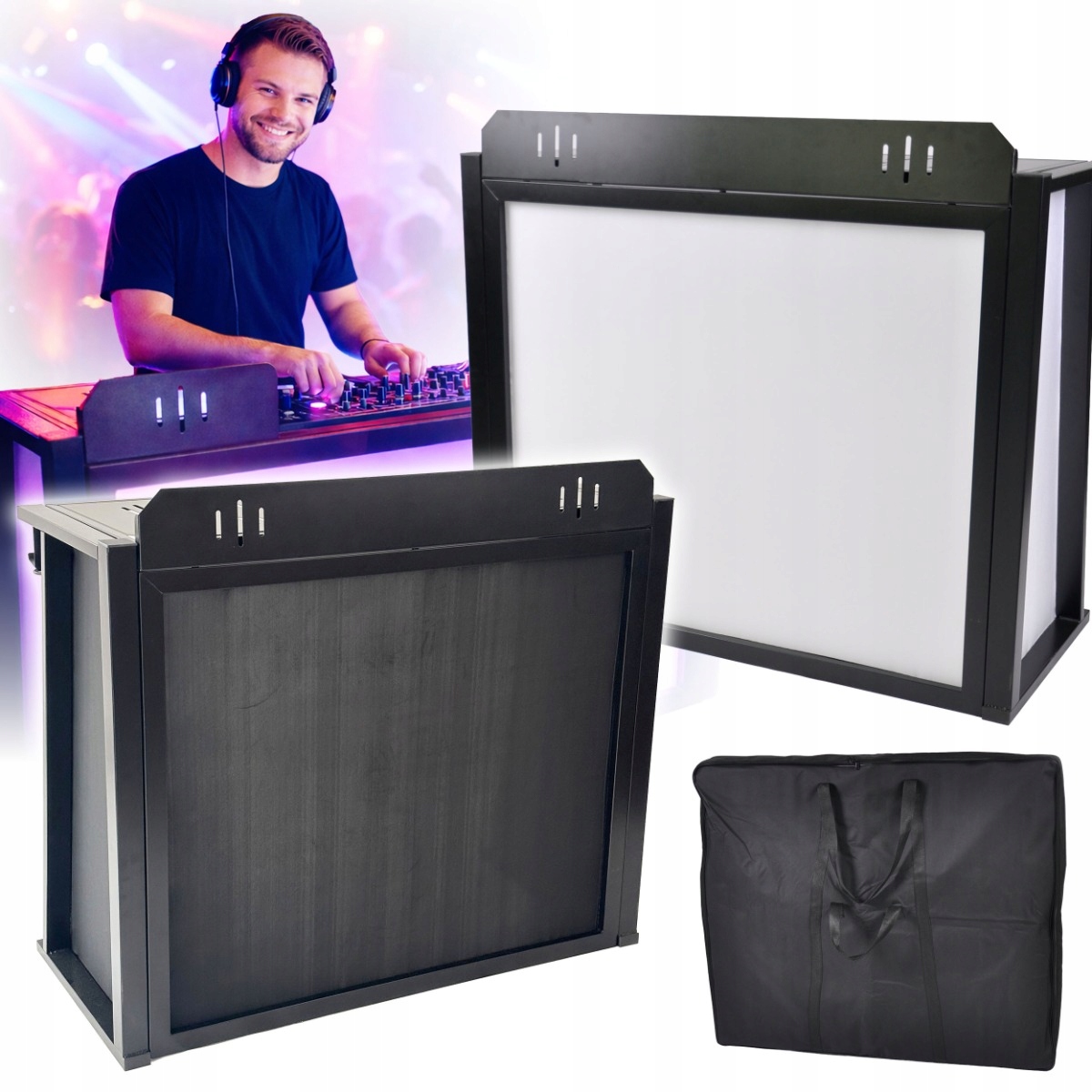 Stůl Dj Mobilní Stanoviště Pro Dj Skládací Dna Potah Lycra Bílá Černá
