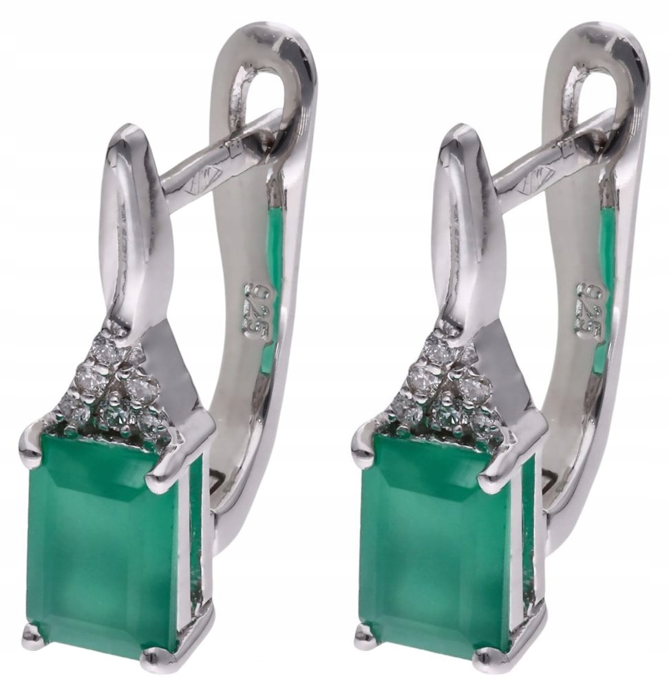 Stříbrné náušnice Ag 925 zelený achát s diamantem CVD-2061-E-AG