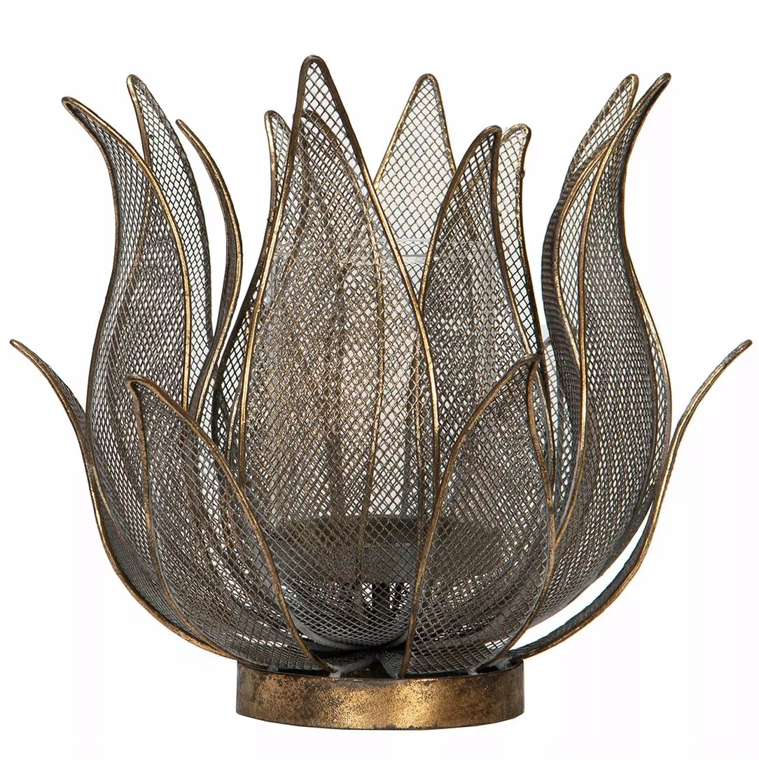 Lampion Zlatý Kovový Květiny se skandinávským stínidlem 24 cm, prolamovaný