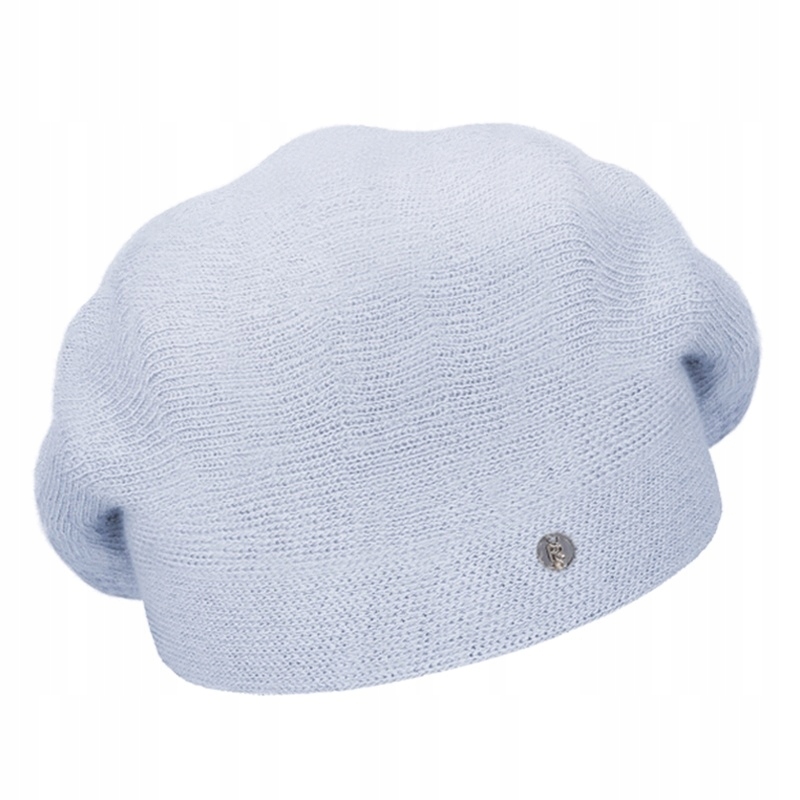 Modrý holubí vlněný hladký baret na stojáčku, zimní čepice, dámské barvy