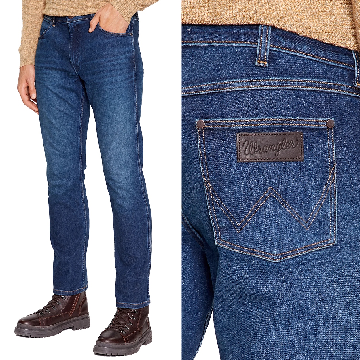 Wrangler Greensboro Green Fuzz Brushed 365 Warm džínové kalhoty W38 L34