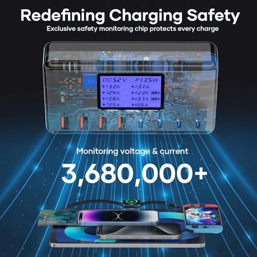 DKESMP Ładowarka USB C 200W 8-Port GaN Szybkie Ładowanie iPhone iPad Androi — miniatura 5