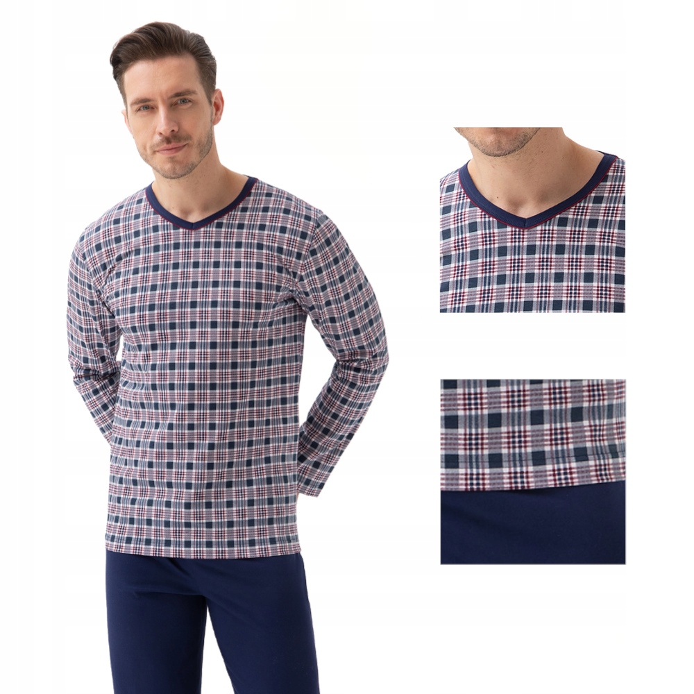 Pánské pyžamo Luna kód 795, modrá kostkovaná barva, velikost 3XL