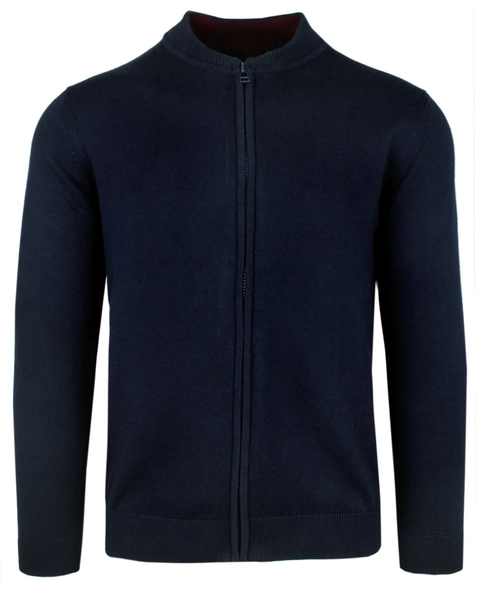 Lehký pánský bavlněný svetr, zip, vysoký výstřih – Alties – tmavě modrá -3XL