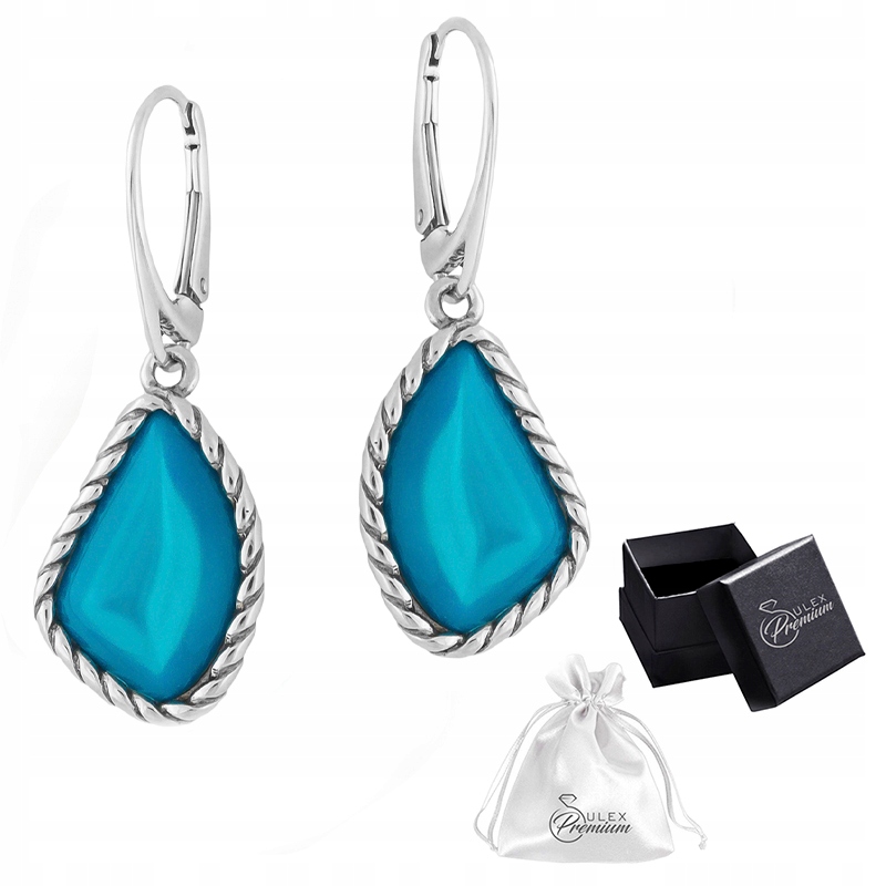 Náušnice stříbro ryzost 925 Závěsné Stříbrné Náušnice Lesklý Světle Modrá