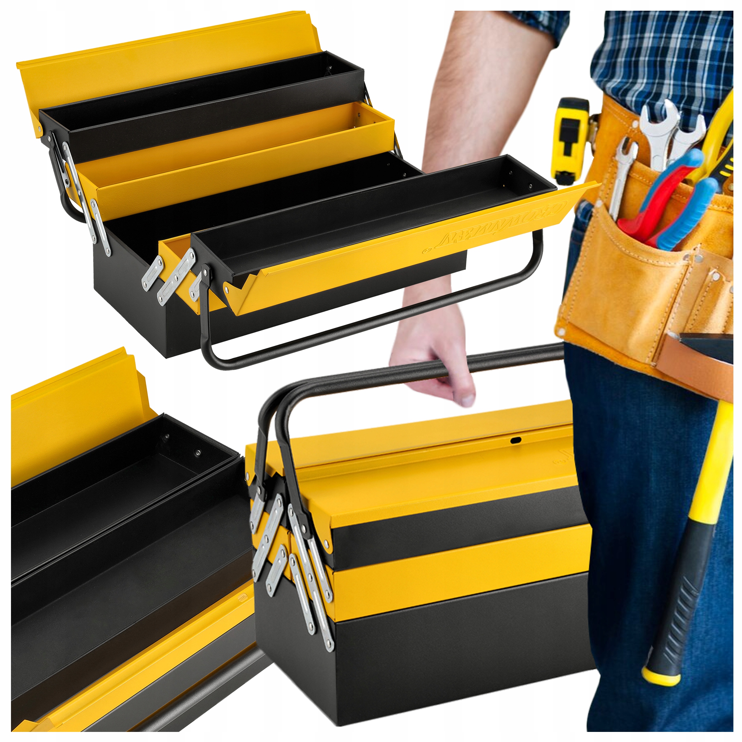 Skrzynia Narzędziowa Skrzynka Na Narzędzia Rozkładana Metalowa 3-Stopniowa