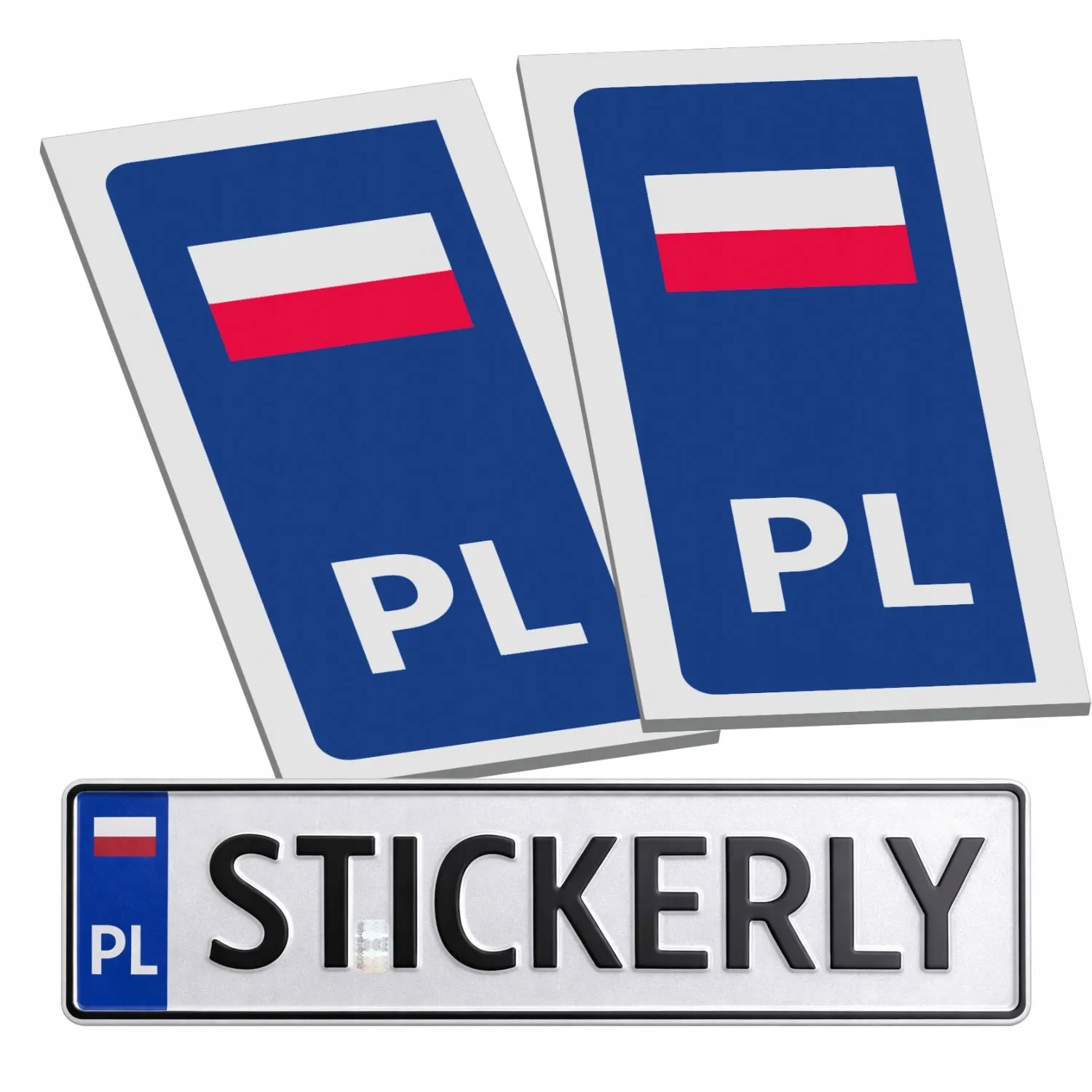 Niebieska naklejka z flagą Polski Pl na tablice tablica rejestracyjna 2szt