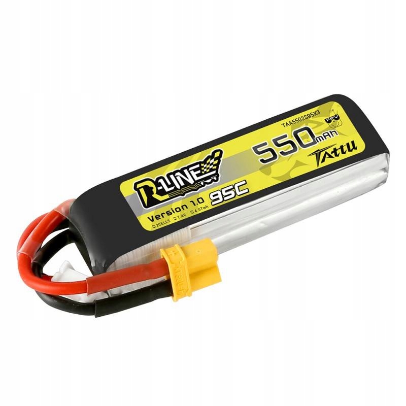 TATTU MOCNY AKUMULATOR BATERIA LIPO R-LINE 550MAH 7.4V 95C 2S1P XT30 JST-XH Marka Tattu