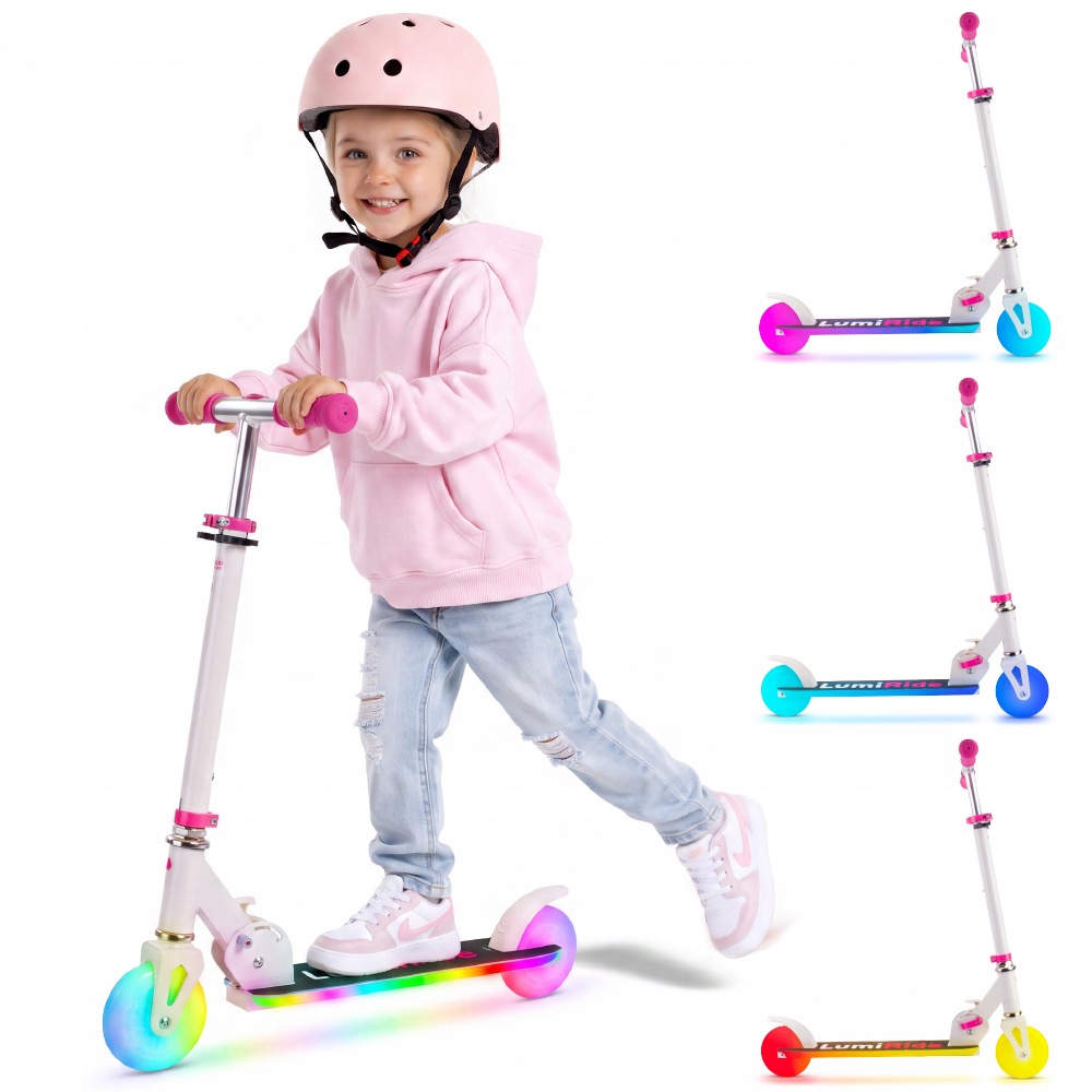 Hulajnoga Sun Baby dla dzieci Led składana dwukołowa Lumi ride biała