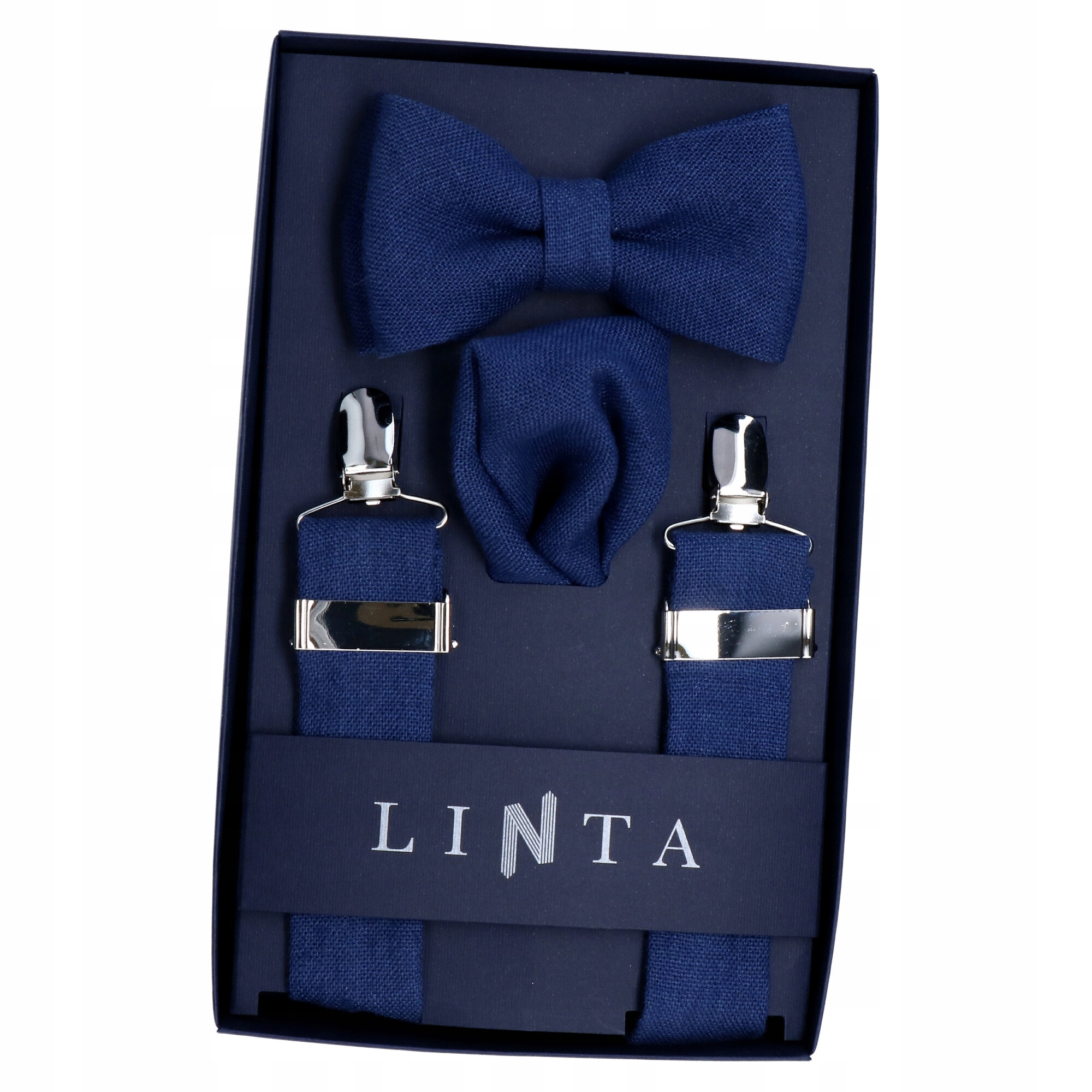 Sada motýlka, kapesníčku a obojků Námořnická Modrá Len