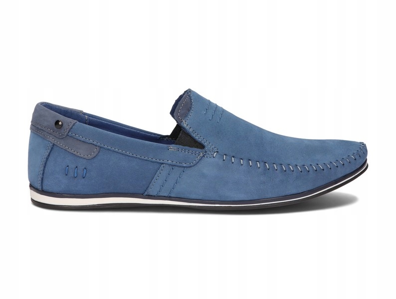 Mokasyny Buty Męskie Wsuwane Skóra Naturalna Nubukowa 876 Niebieski 41 Kolekcja MOKASYNY