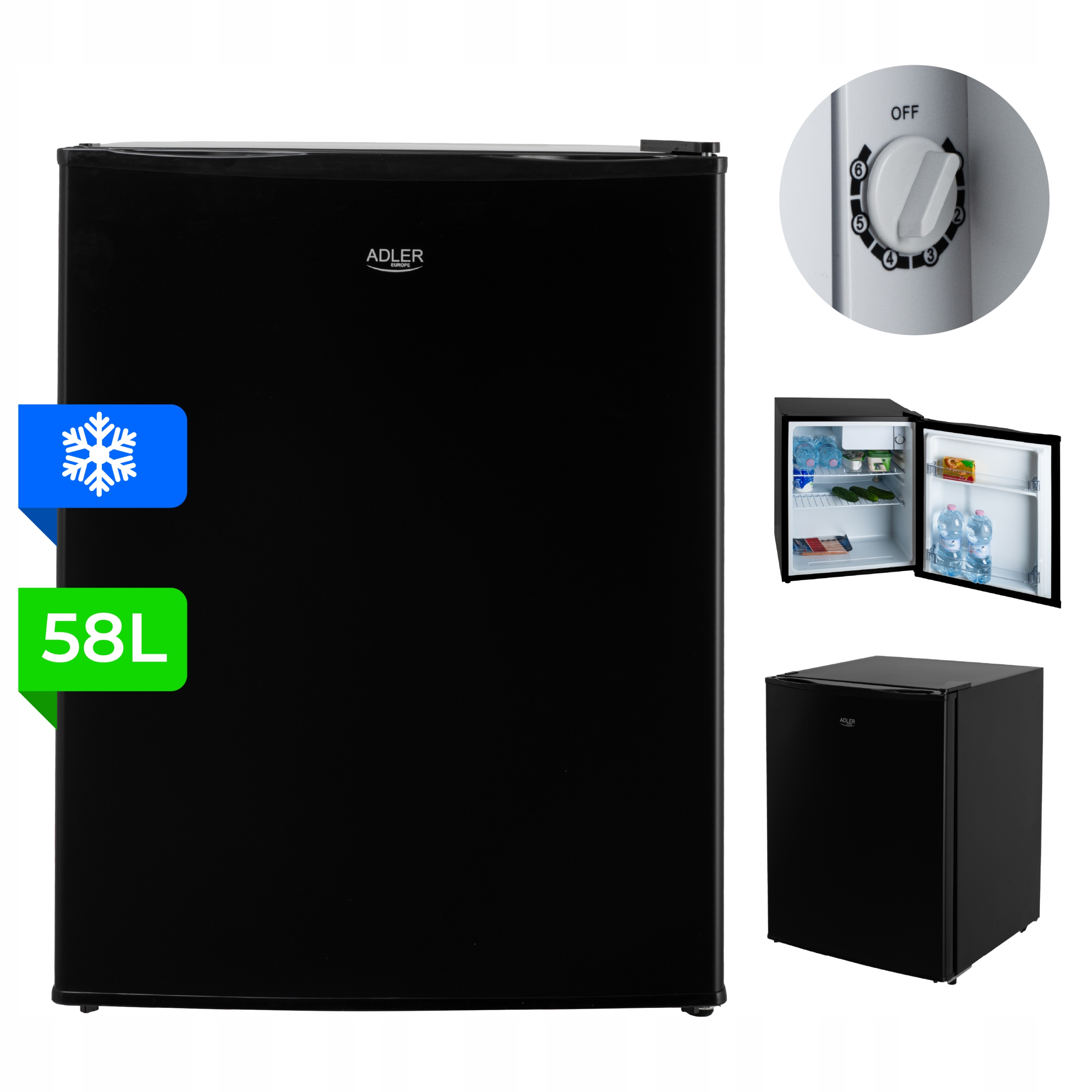 Lodówka Podblatowa Wolnostojąca 58L Metalowe Drzwi Cicha 40dB