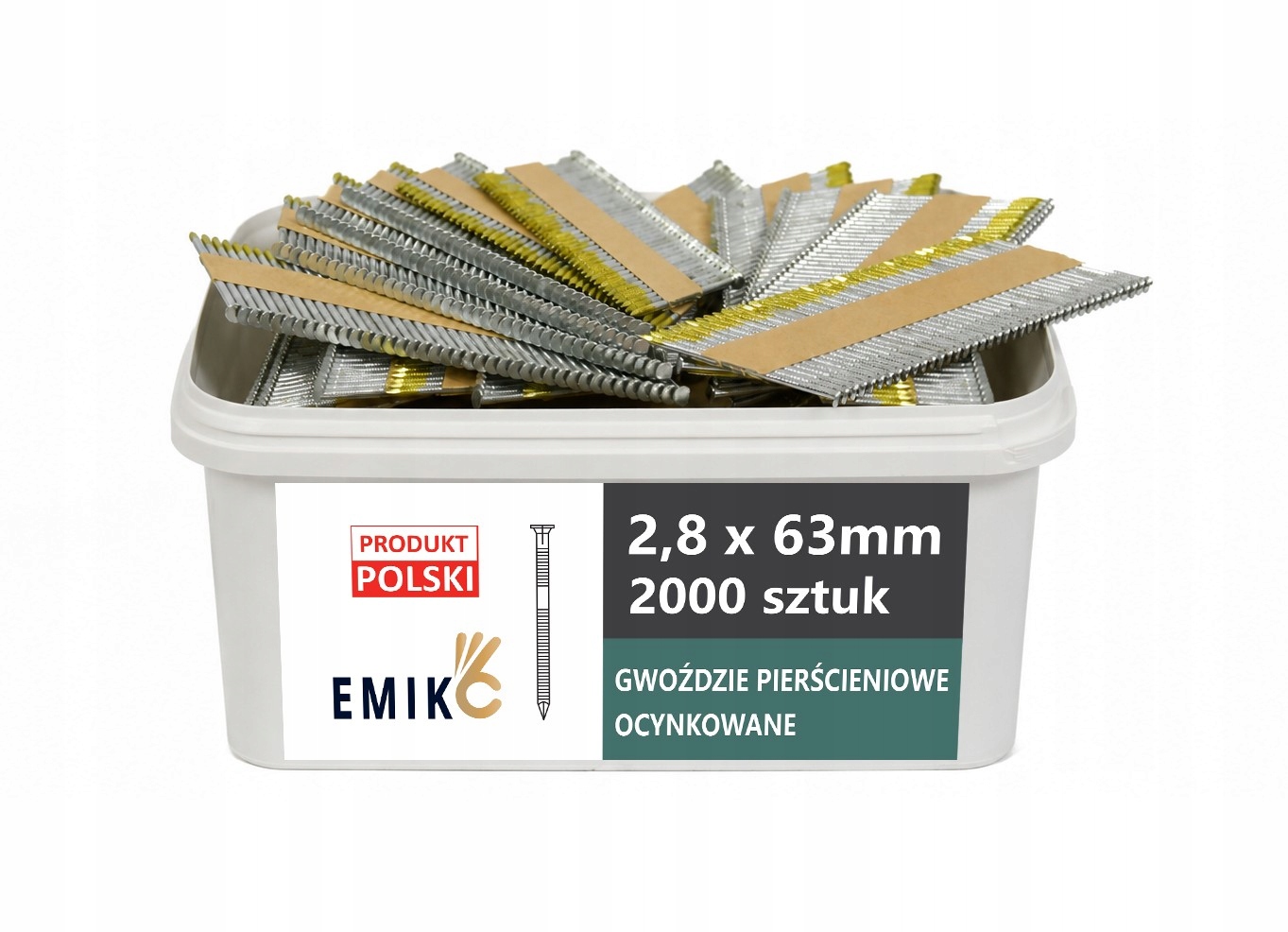 Hřebíky do hřebíkovačky spojované papírem 2,8x63mm 34° 2000ks Oc kroužek
