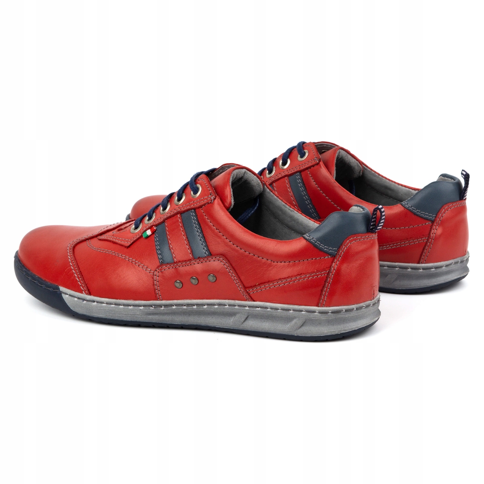 Intensywnie Czerwone Buty Męskie Skórzane 28KAM KAMPOL Sznurowane 42 Rozmiar 42