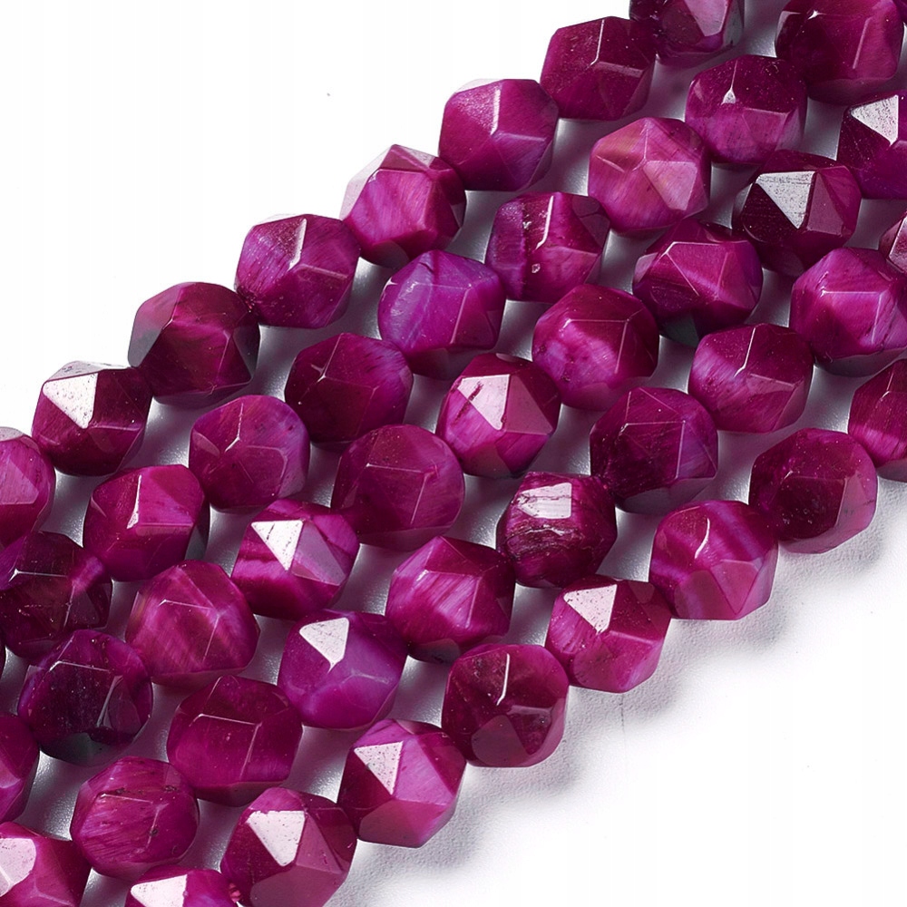 Přírodní Tygří oko Růžový kámen Korálky 7-8mm Šňůra cca 45ks