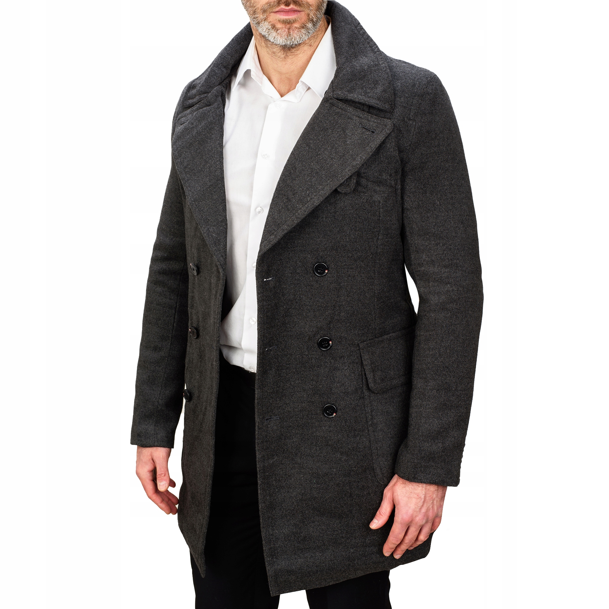 JP1048 r. XL ELEGANCKI DWURZĘDOWY MĘSKI PŁASZCZ Wzór dominujący bez wzoru