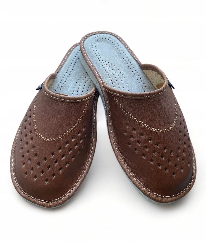 KAPCIE MĘSKIE PANTOFLE DOMOWE DANTE SKÓRA r.41 PREZENT Kolor brązowy