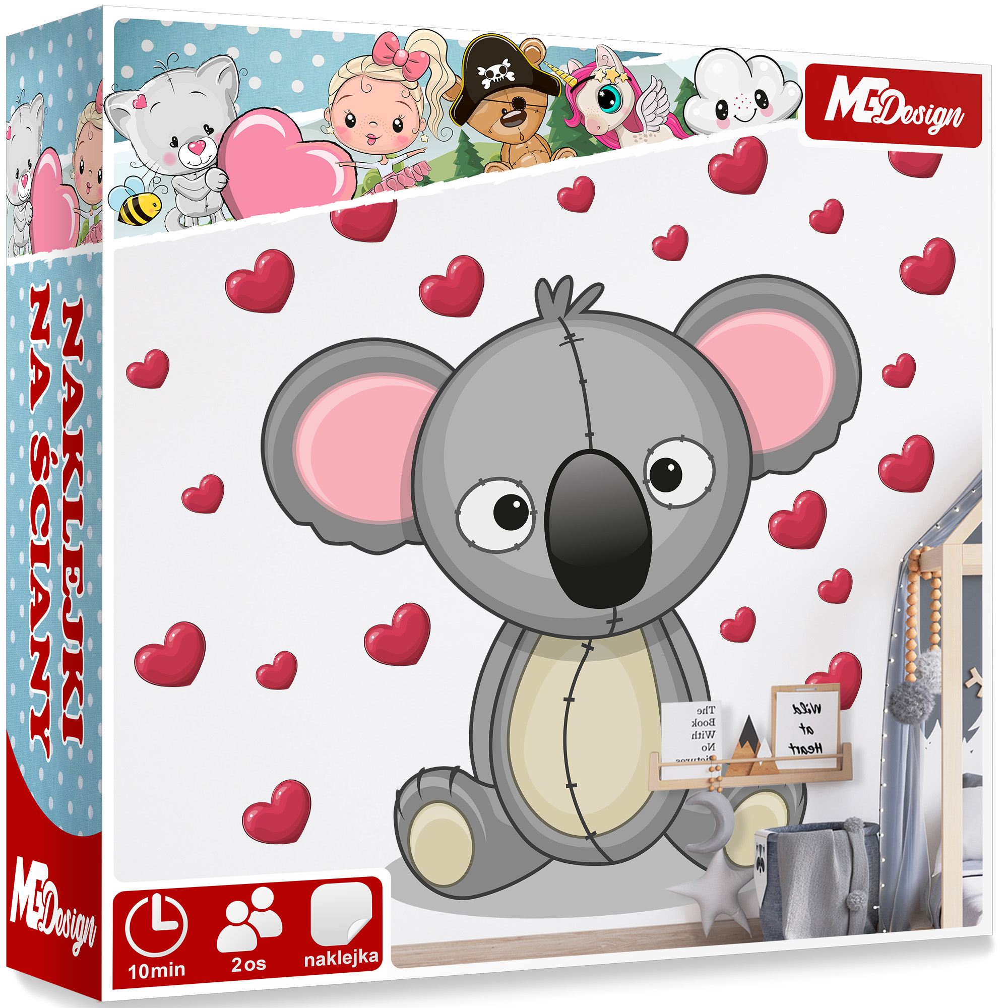 

XL Duża Naklejka na ścianę Koala Serca 59x57