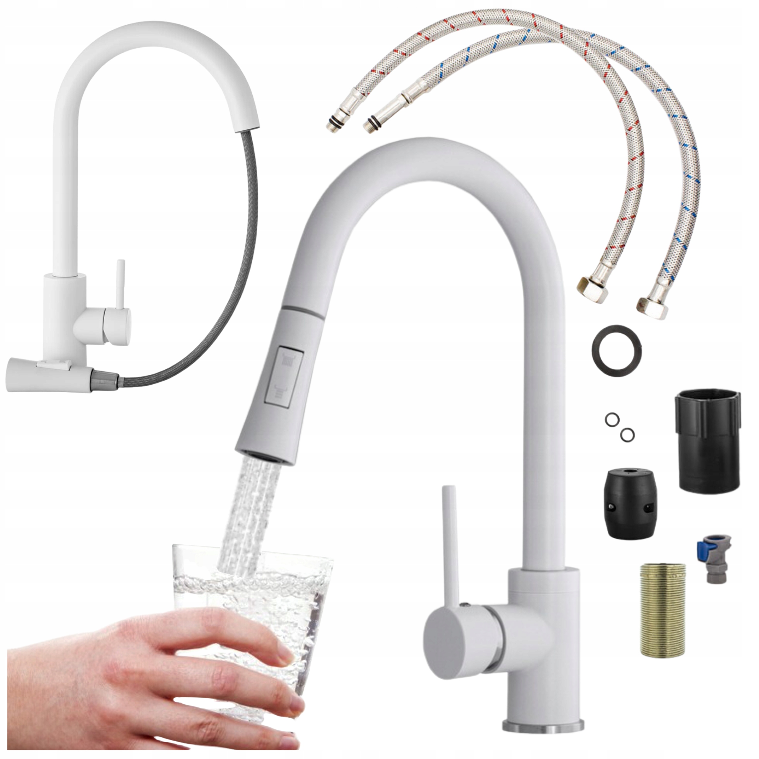 Kuchyňská baterie Taru Slim Bílá s výsuvným výtokem Kuchyňský kohout