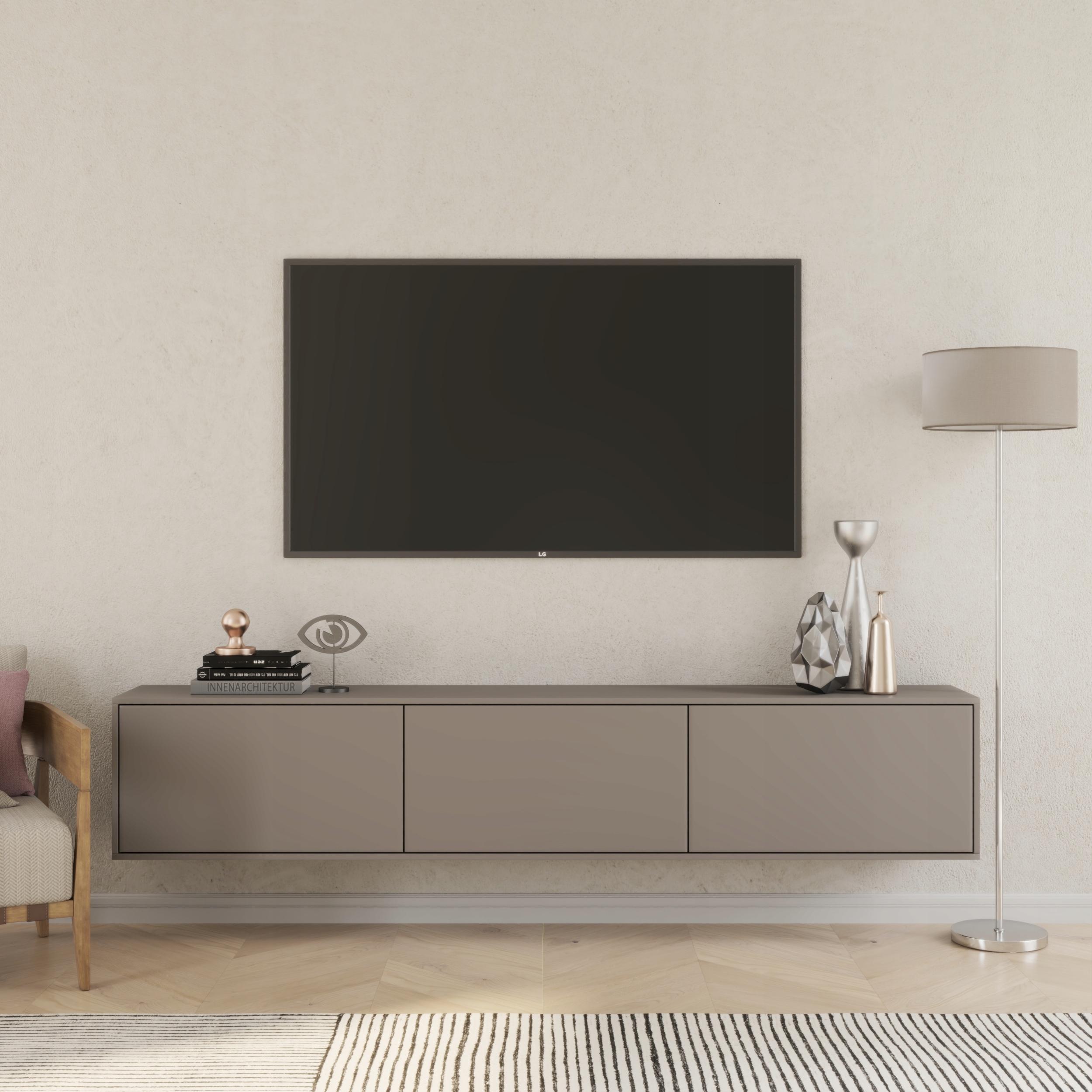 WYSOKA WISZĄCA SZAFKA RTV 180 GLINA SZARA NOWOCZESNA