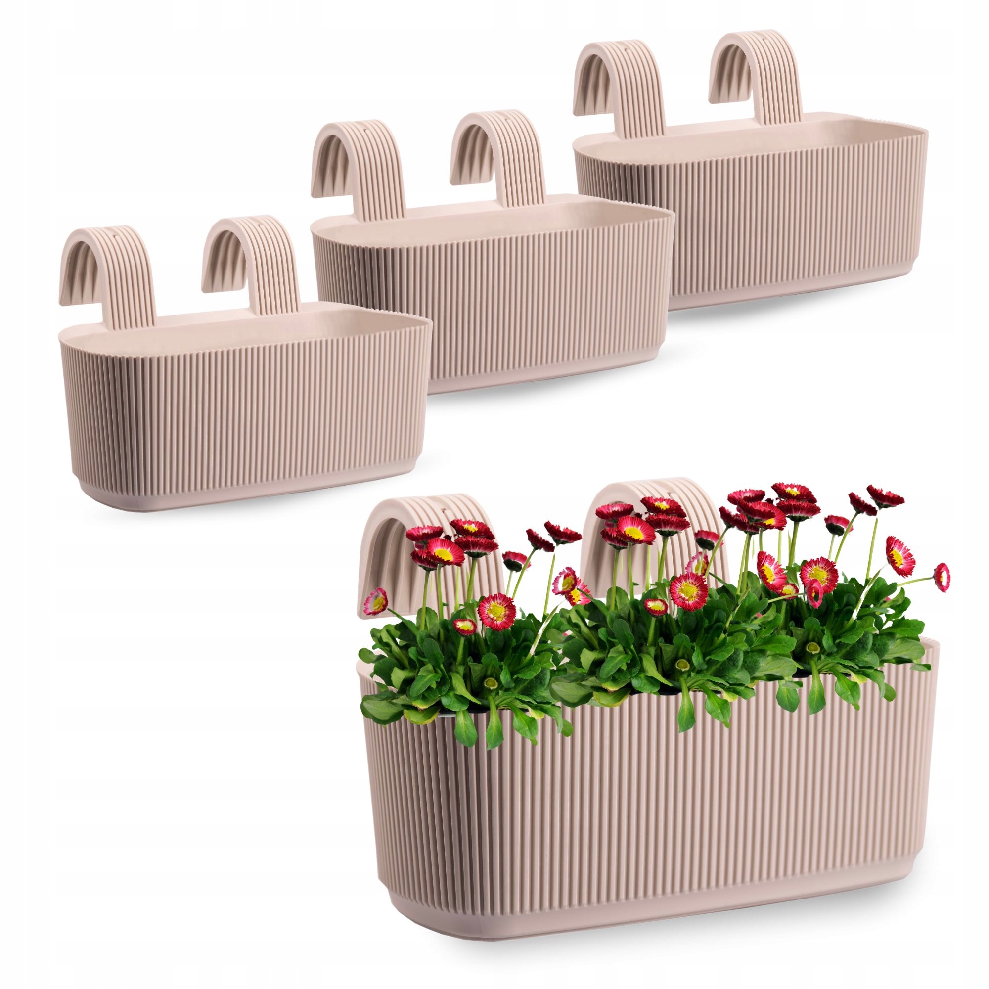 3 x Doniczka Balustradowa 29 CM Beż Na Poręcz Odporna Na Warunki