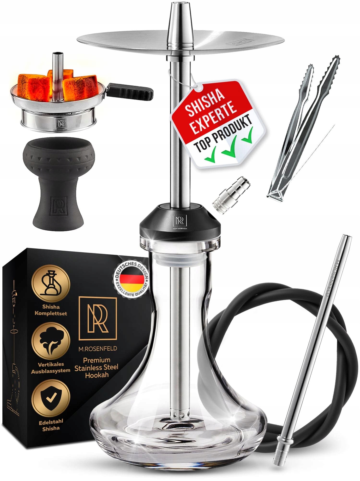 SHISHA FAJKA WODNA M. ROSENFELD| ZESTAW PREMIUM STAL NIERDZEWNA wąż 150 cm
