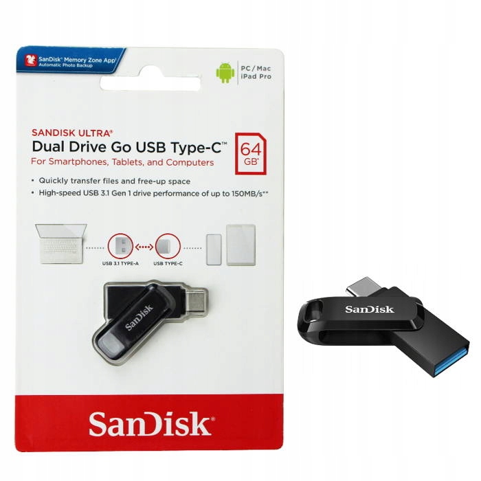 SANDISK PAMIĘĆ PENDRIVE 64GB DUAL DRIVE USB-C 3.1