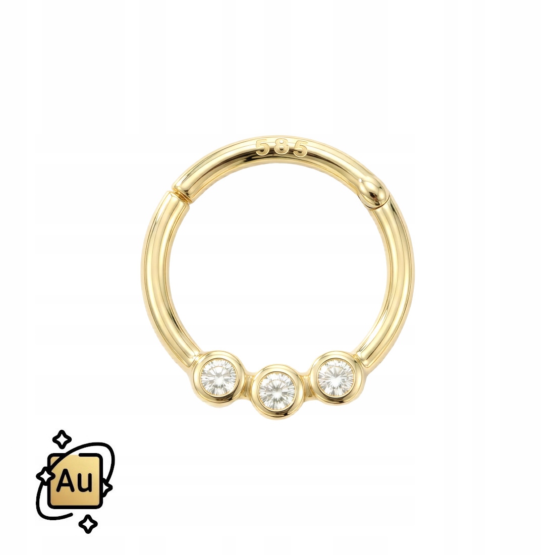 Zlatý ozdobný Clicker 14K Au kolečko ze zlata pr. 585 1,2/8 mm 3 Zirkony