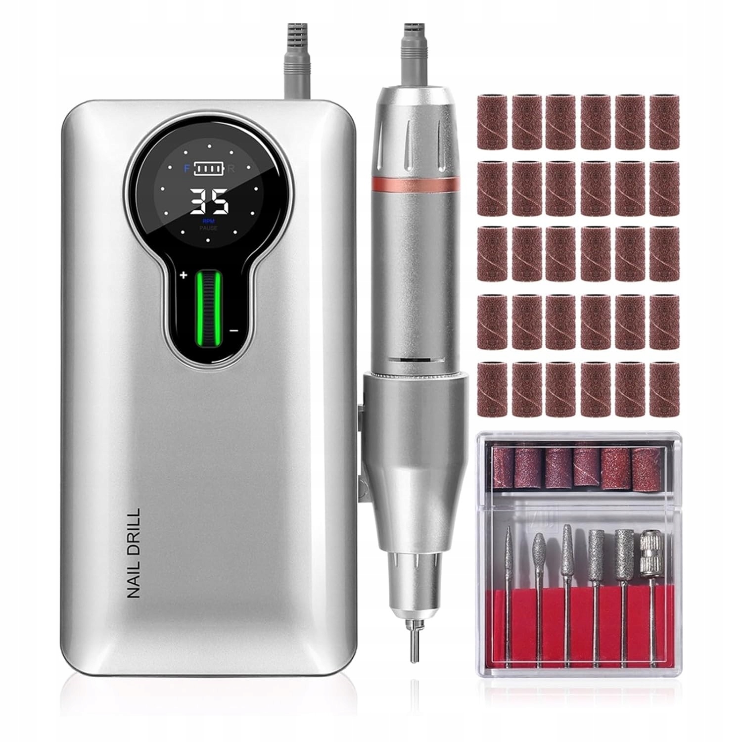 R547 Vrtačka Na Nehty Akumulátorová vrtačka na nehty 35000RPM Stříbrná