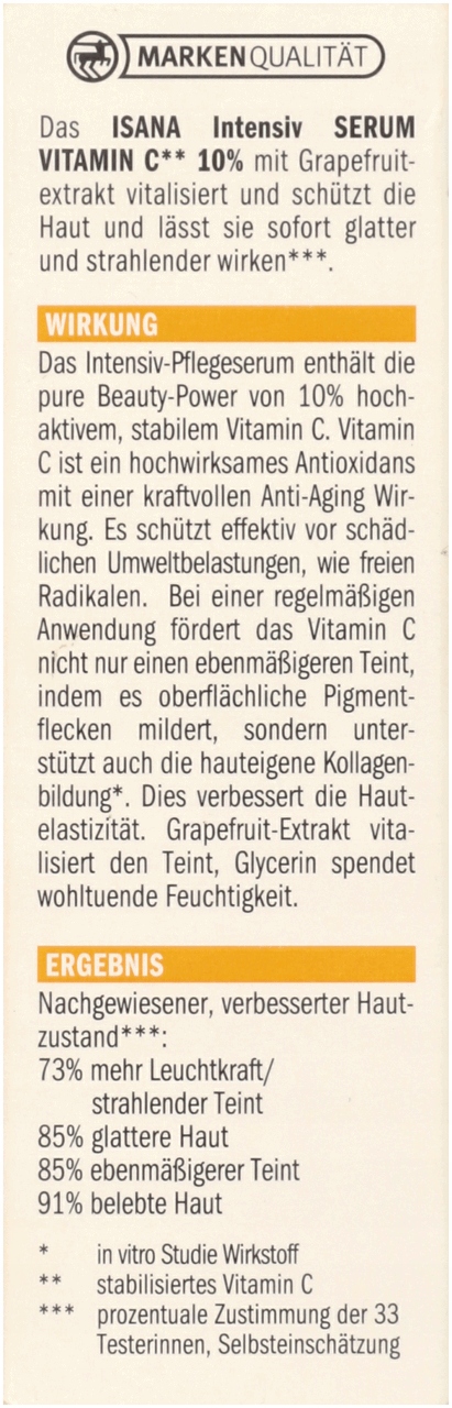 ISANA VITAMIN C SERUM DO TWARZY Z WITAMINĄ C Działanie przeciwstarzeniowy