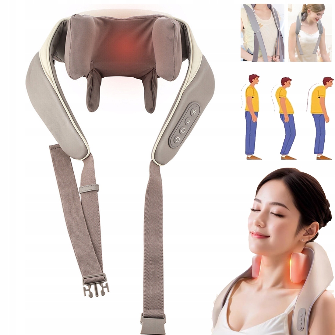 Masażer Do Szyi Karku Pleców Ciała Podgrzewany Łatwość Mięśnie Czworoboczne