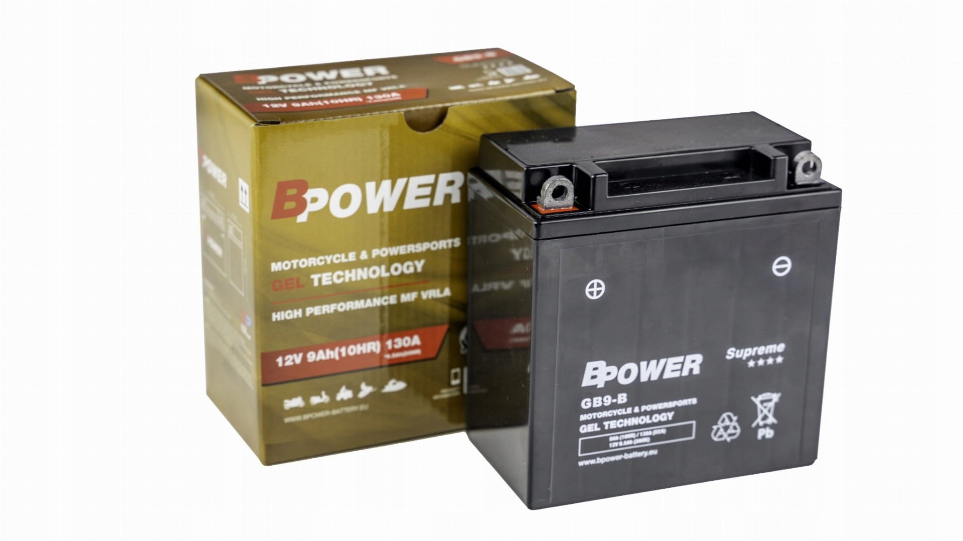 Akumulator żelowy Bpower GB9-B 9,6Ah 130A Gel zamiennik YB9-B , 12N9-3B