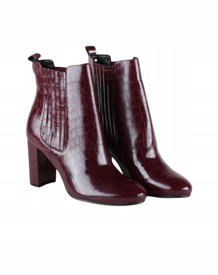 Guess Vínové Kotníkové Boty S Vzorem Aligátorské Kůže Na Podpatku 38 Gpg