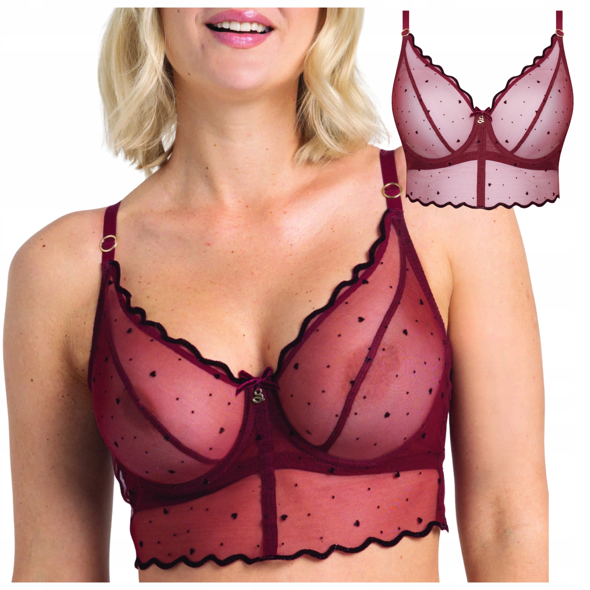 Měkká podprsenka braletka longline Samanta Melania A144 bordo se srdíčky 75E