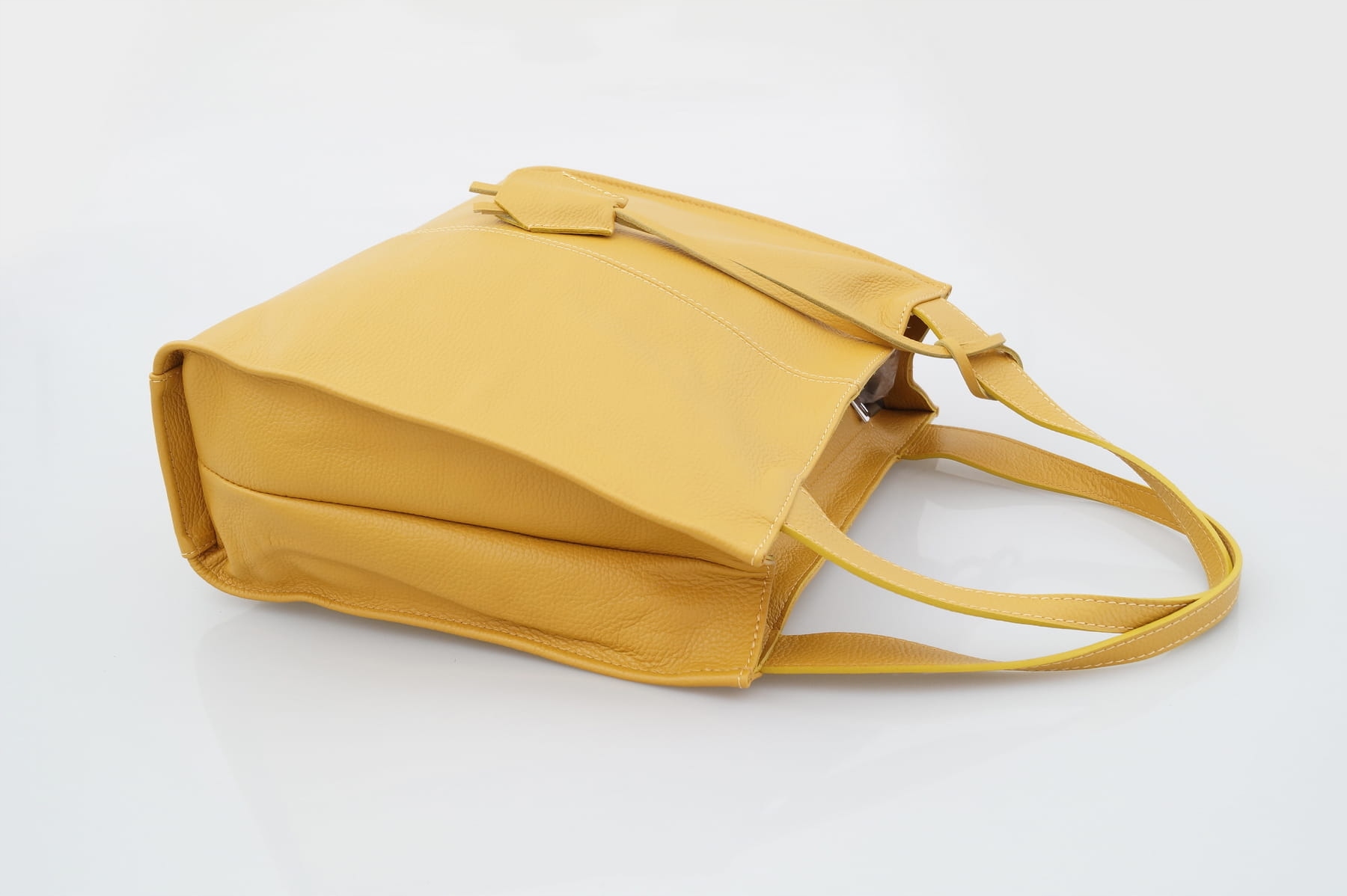 VERA PELLE torebka damska skórzana shopper klasyczna na ramię KREMOWA Wielkość duża (mieszcząca A4)