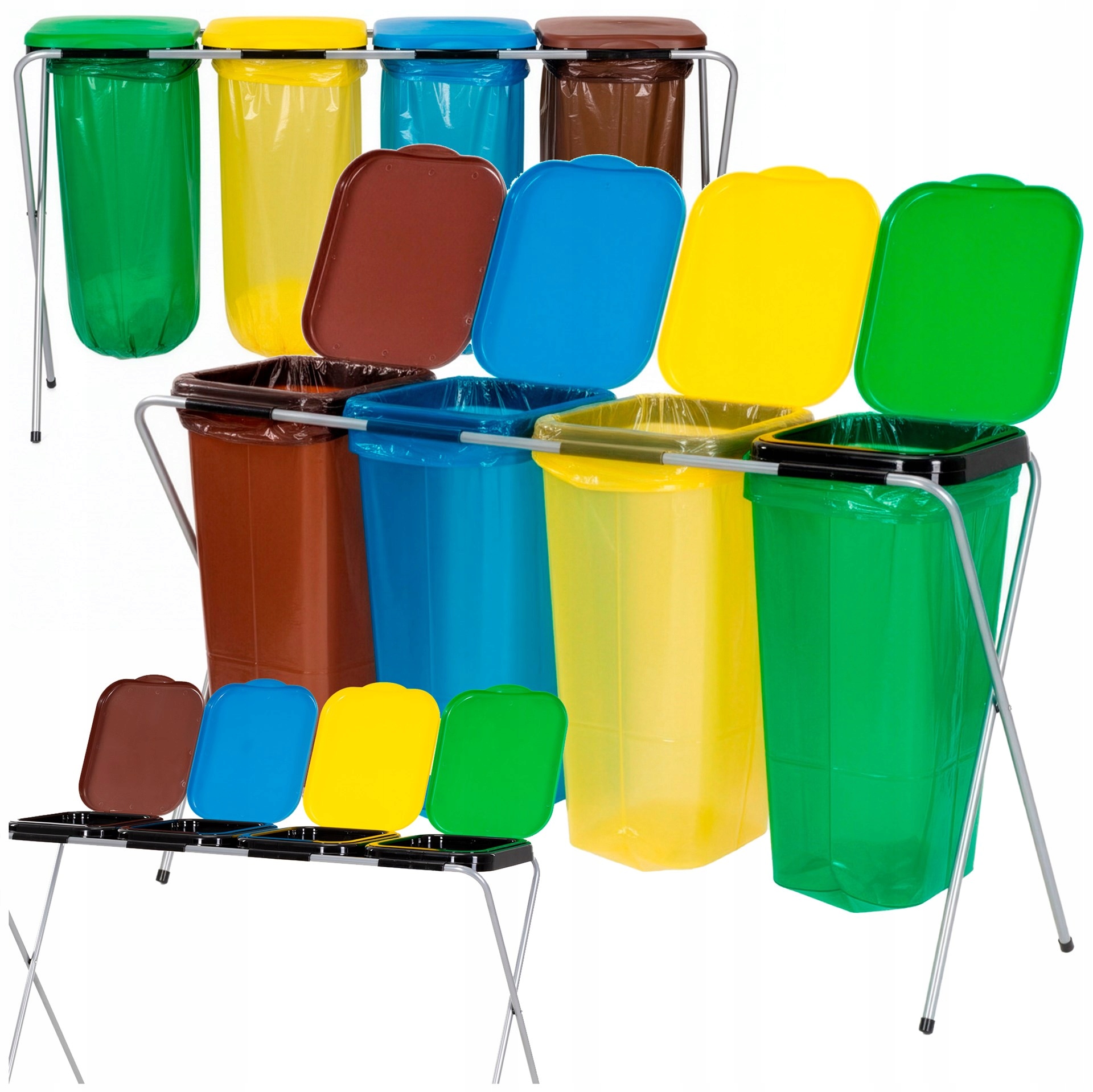 Stojak Na Worki Do Segregacji Odpadów Stelaż Kosz 4 Stanowiska Na Śmieci